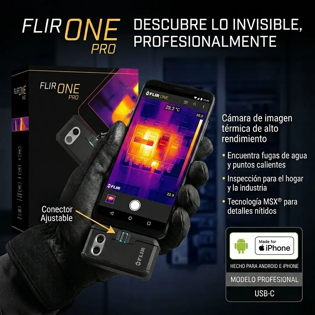 Cámara térmica flir one pro detectando un fallo eléctrico