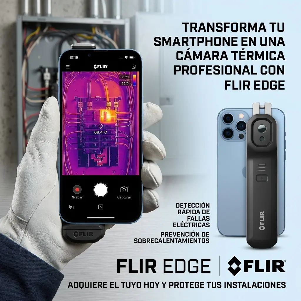 mano sosteniendo la cámara térmica para móviles flir edge