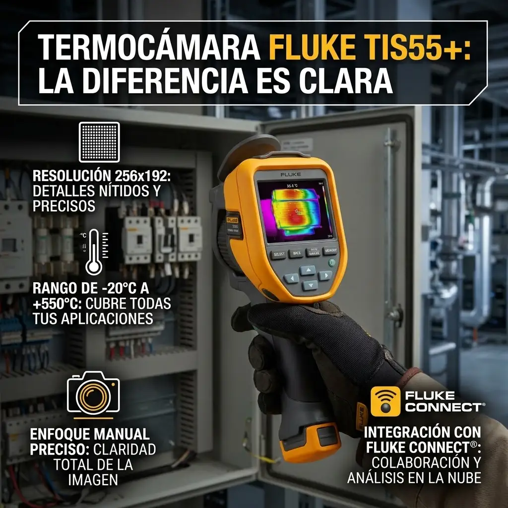 Cámara termográfica fluke tis55+ en uso y con características.